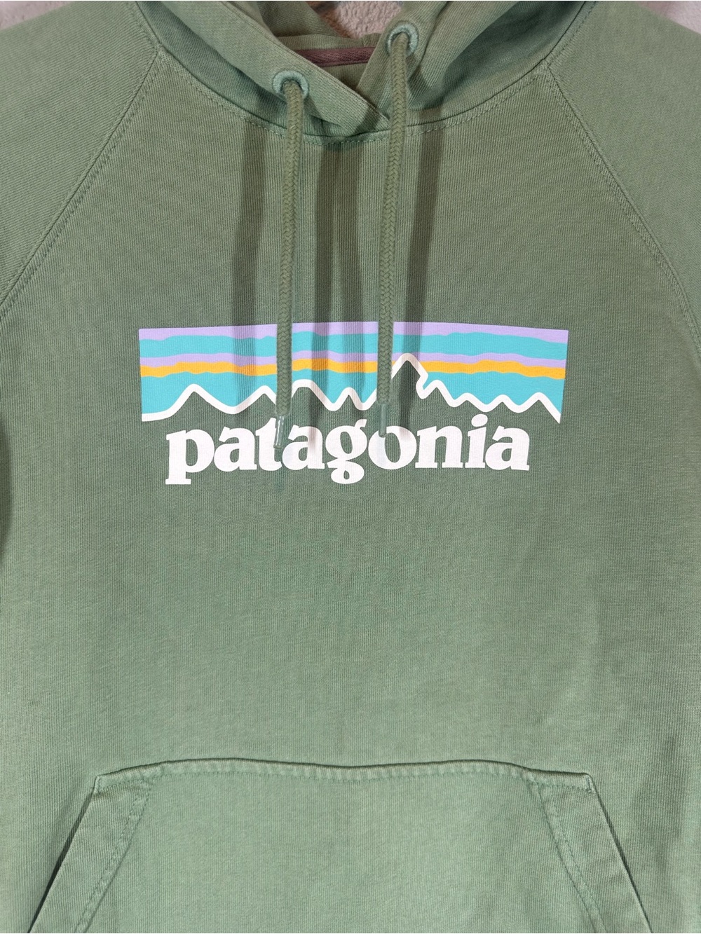 PATAGONIA Women’s Small Green Organic Cotton Lightweight Hooded Logo Sweatshirt - Picture 3 of 9